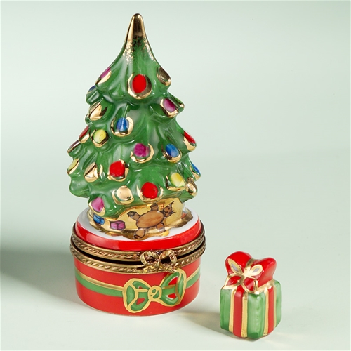 Limoges Christmas Tree on Red Base Box with Gift The Cottage Shop