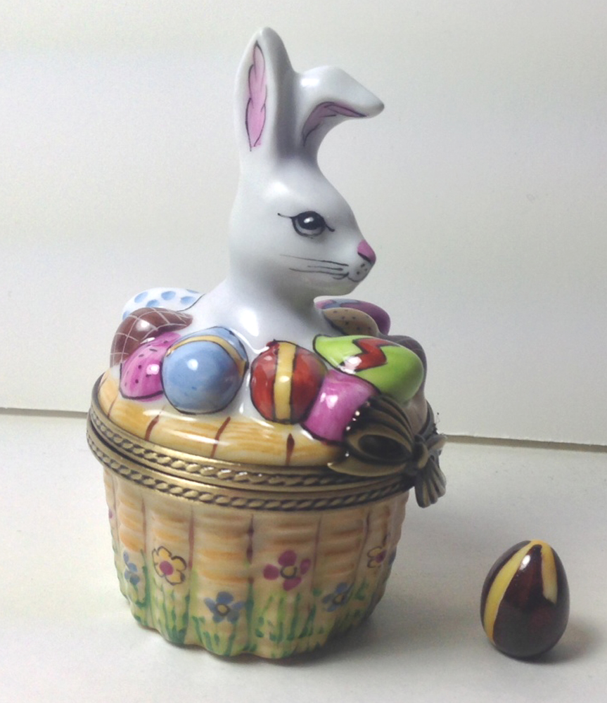 Limoges Easter Bunny in Basket with Eggs Box The Cottage Shop