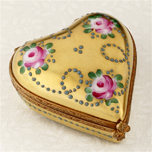 Limoges Gold Heart with Roses Box The Cottage Shop