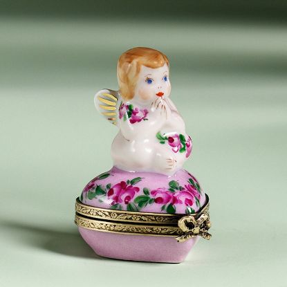 Picture of Limoges Cherub on Heart with Roses Box