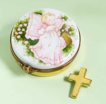 Picture of Limoges Baby Girl Christening Box with Cross 