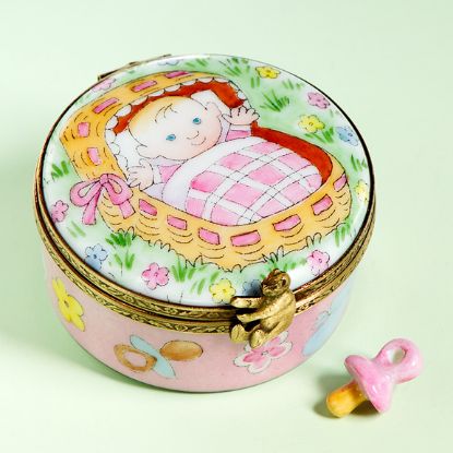 Picture of Limoges Baby Girl in Crib Box with Pacifier