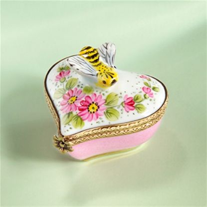 Picture of Limoges Bee on Heart with Pink Flowers Box
