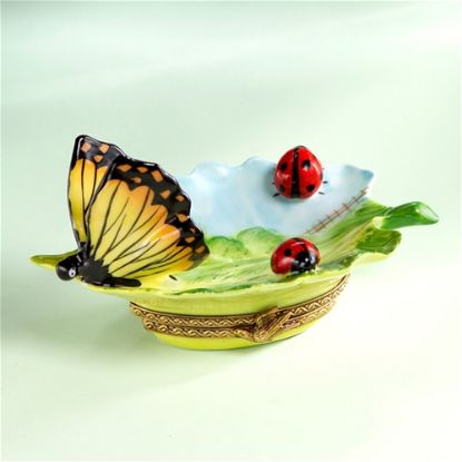 Picture of Limoges Butterfly on Leaf with Ladybugs Box.