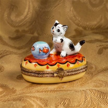 Picture of Limoges Black and White Cat with Fishbowl Box