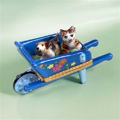 Picture of Limoges Cat and Dog on Wheelbarrow Box