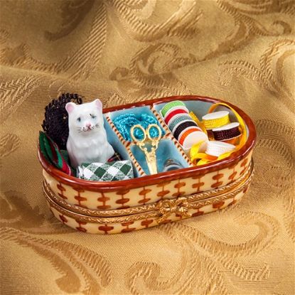 Picture of Limoges Cat in Sewing Basket Box