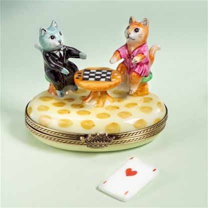 Picture of Limoges Cats Playing Chess Box