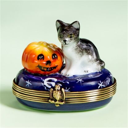 Picture of Limoges Halloween Cat with Pumpkin Box