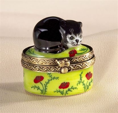 Picture of Limoges Mini Black Cat on Grass Box