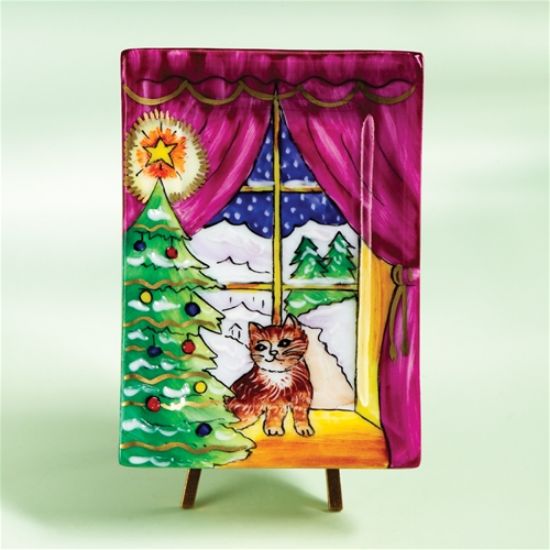 Picture of Limoges Orange Cat By Christmas Window Box