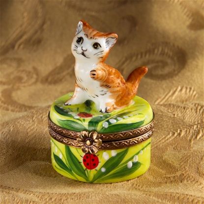 Picture of Limoges  Orange Cat in the Garden Box