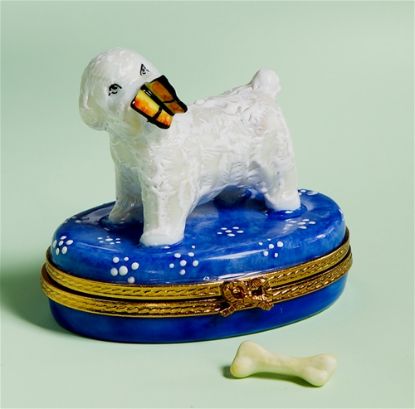 Picture of Limoges Bichon Frise Dog Box with Butterfly and Loose Bone
