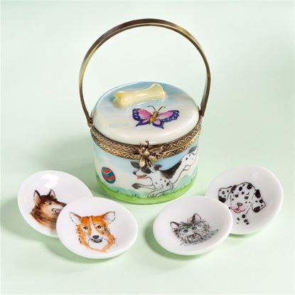 Picture of Limoges Dog Basket Box with Plates