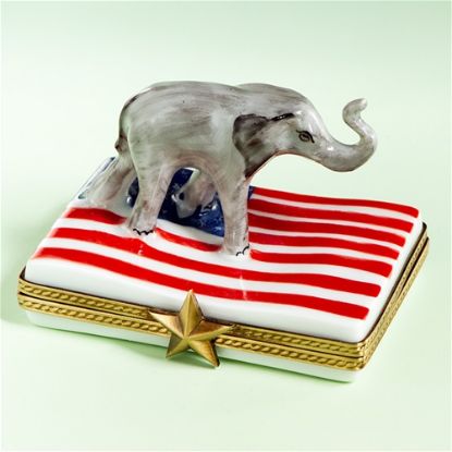 Picture of Limoges Elephant on USA Flag Box