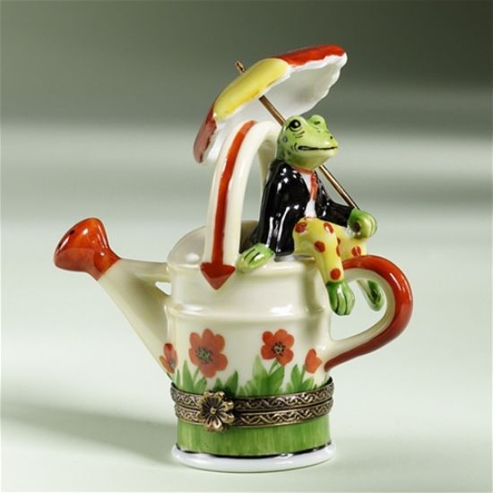 Picture of Limoges Frog in Watering Can with Umbrella Box
