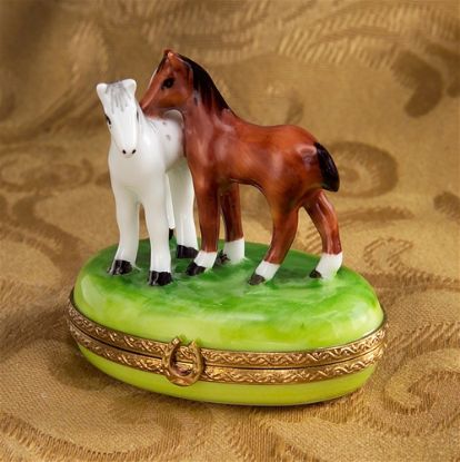 Picture of Limoges Brown and White Horses Box