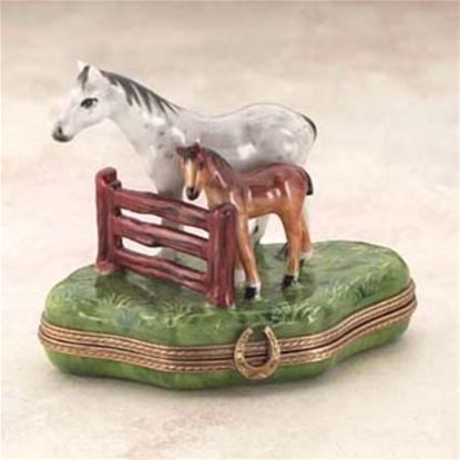 Picture of Limoges Mother and Baby Horse by Fence Box
