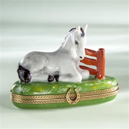 Picture of Limoges White Horse by Fence Box