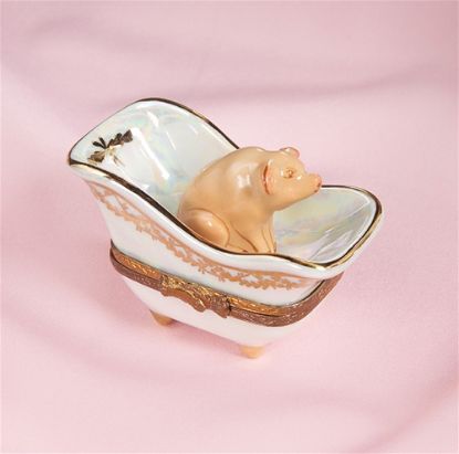 Picture of Limoges Pig in Elegant Bathtub Box