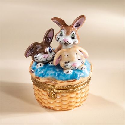 Picture of Limoges 3 Rabbits in Basket Box