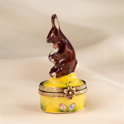 Picture of Limoges mini Brown Rabbit on Yellow Box