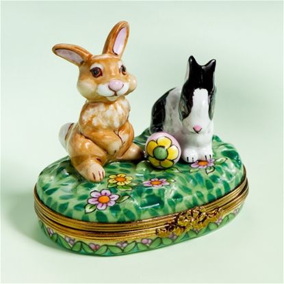Picture of Limoges Rabbits on Grass with Easter Egg Box