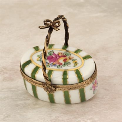 Picture of Limoges Green Stripes and Roses Basket Box
