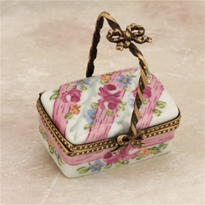Picture of Limoges Pink Basket with Roses and Stripes Box