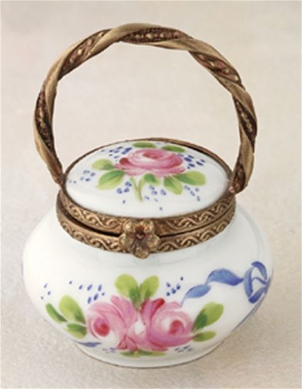 Picture of Limoges Roses Blue Ribbons Basket Box 
