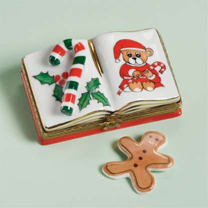 Picture of Limoges Santa Teddy Book Box with Gingerbread Cookie