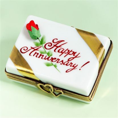Picture of Limoges happy Anniversary Box with A  Rose