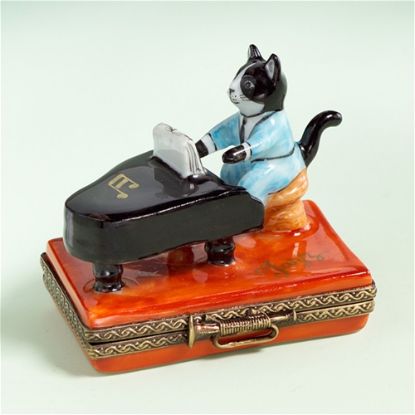 Picture of Limoges Black  Cat Playing Piano Box