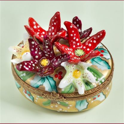 Picture of Limoges Chamart Red Flowers on Gold Box