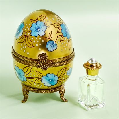 Picture of Limoges Gold Egg with Blue Flowers Perfume Bottle  Box