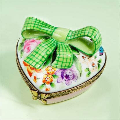 Picture of Limoges Green Bow Floral Heart Box
