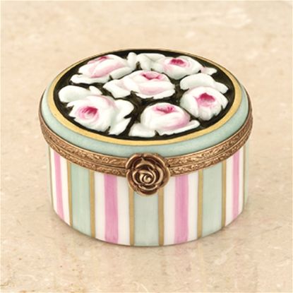 Picture of Limoges Pink  3D Roses Green Stripes Box