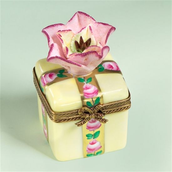 Picture of Limoges Pink Flower on Yellow Gift Box