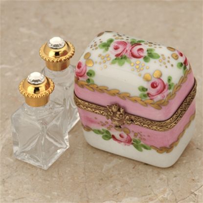Picture of Limoges Pink Roses Perfume Chest Box with Bottles 