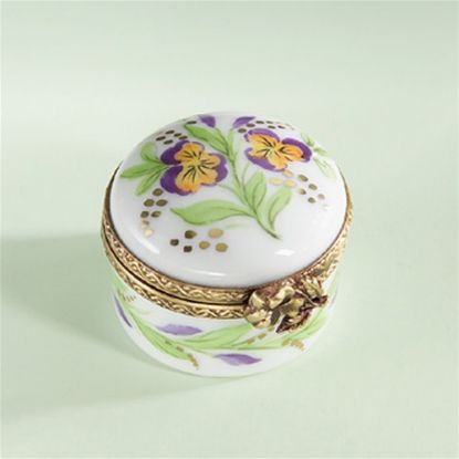 Picture of Limoges Purple Pansies Round Box