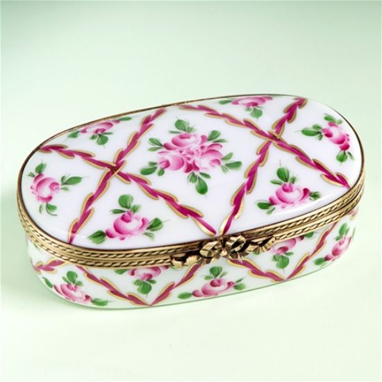 Picture of Limoges Roses and Stripes Romantic Oval Box