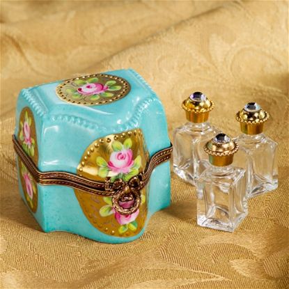 Picture of Limoges Turquoise and Gold Perfume Chest with Roses Box