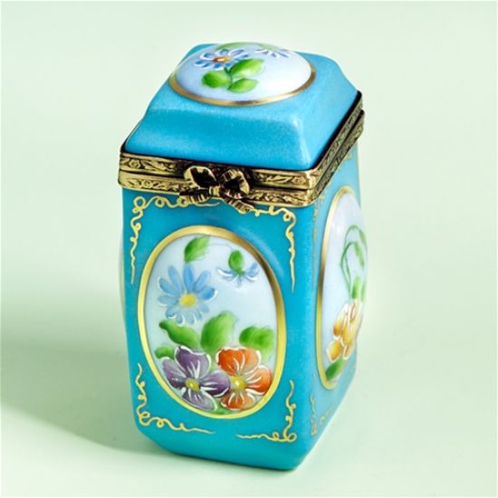 Picture of Limoges Turquoise Tea Jar with Flowers Box