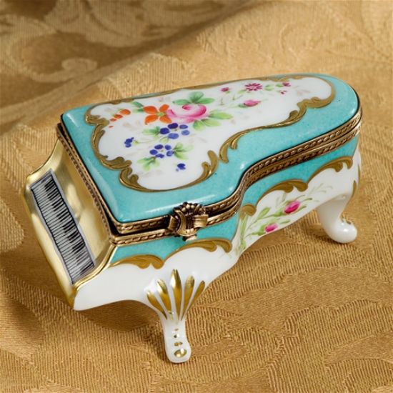 Picture of Limoges Turquoise Piano with Roses Box