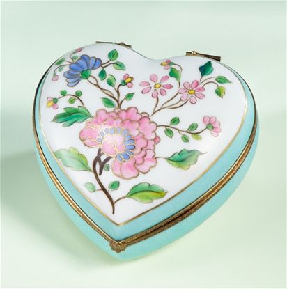 Picture of Limoges Chamart Turquoise Heart Pink Blossom Box