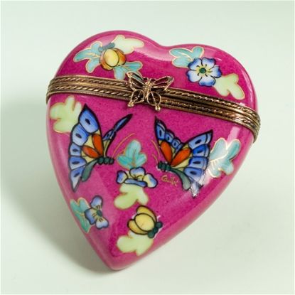Picture of Limoges Old Rose Heart with Butterflies Box 