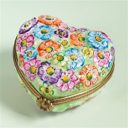 Picture of Limoges Spring Flowers on Gold Heart Box