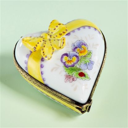 Picture of Limoges Yellow Pansies  Heart with Bow Box