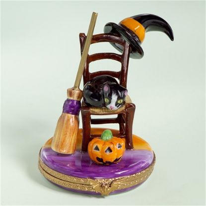 Picture of Limoges Halloween Chair with Cat and Hat  Box
