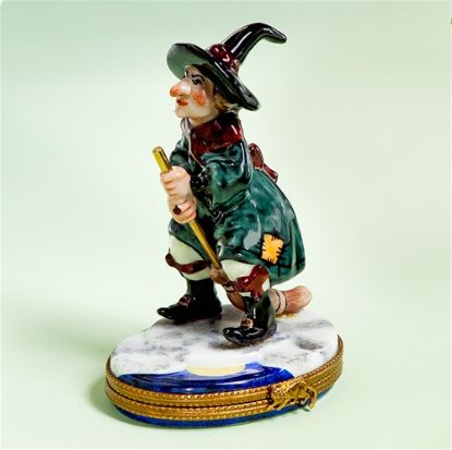 Picture of Limoges Witch in Green with Broom Box